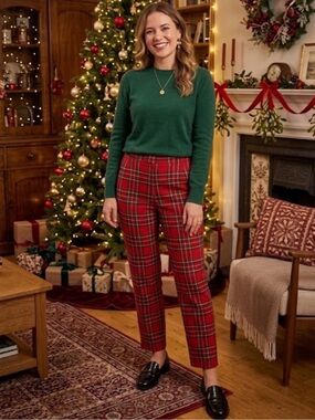 Vinci Vintage Plaid Tartan Wool High Rise Pants Red USA Made Size 8